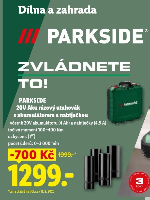 PARKSIDE 20V Aku rázový utahovák s akumulátorem a nabíječkou