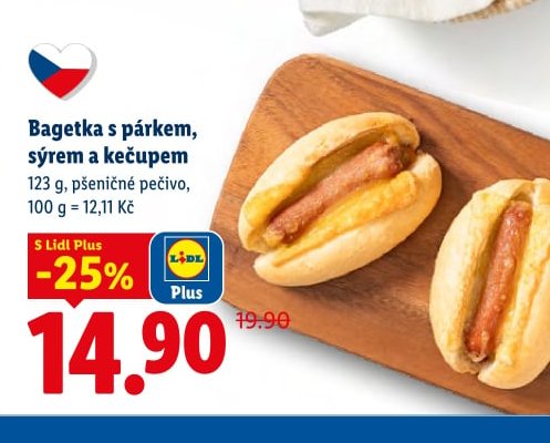 Bagetka s párkem, sýrem a kečupem