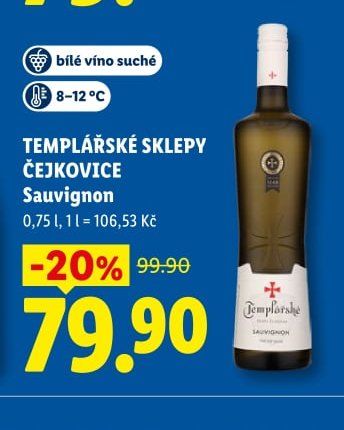TEMPLÁŘSKÉ SKLEPY ČEJKOVICE Sauvignon, 0,75 l