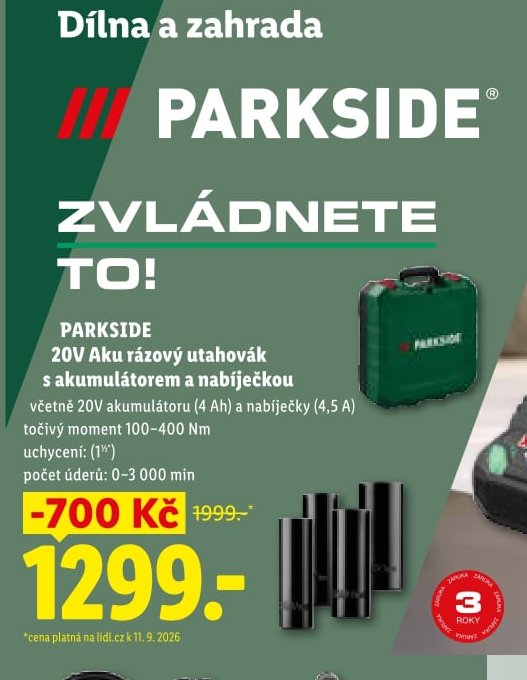 PARKSIDE 20V Aku rázový utahovák s akumulátorem a nabíječkou