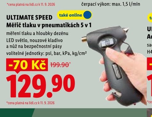 ULTIMATE SPEED Měřič tlaku v pneumatikách 5 v 1