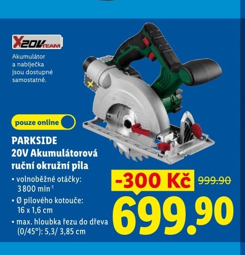 PARKSIDE 20V Akumulátorová ruční okružní pila