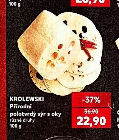 KROLEWSKI Přírodní polotvrdý sýr s oky