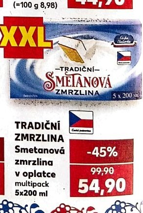 TRADIČNÍ ZMRZLINA Smetanová zmrzlina v oplatce multipack 5x200 ml