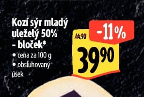 Kozí sýr mladý uleželý 50% - bloček
