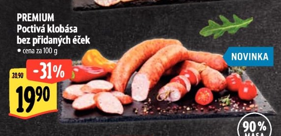 PREMIUM Poctivá klobása bez přidaných éček