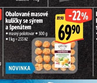 Obalované masové kuličky se sýrem a špenátem