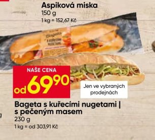 Bageta s kuřecími nugetami | s pečeným masem