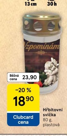 Hřbitovní svíčka 80 g, plastová