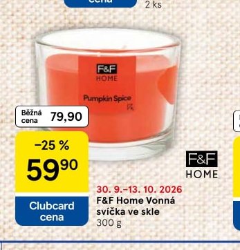 F&F Home Vonná svíčka ve skle 300 g