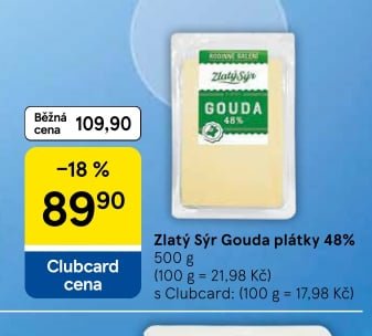 Zlatý Sýr Gouda plátky 48%