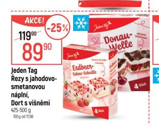 Jeden Tag Řezy s jahodovo-smetanovou náplní, Dort s višněmi 425-500 g