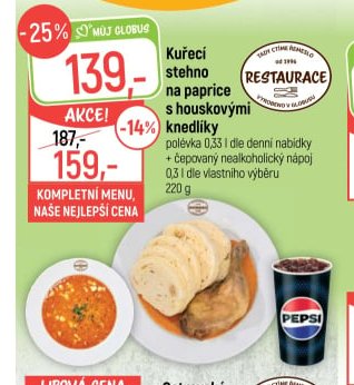 Kuřecí stehno na paprice s houskovými knedlíky