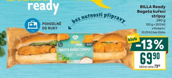 BILLA Ready Bageta kuřecí stripsy