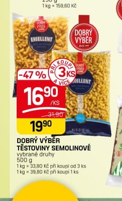 Dobrý výběr těstoviny semolinové
