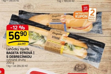Lahůdky Vavřík BAGETA SÝROVÁ | S DEBRECÍNKOU