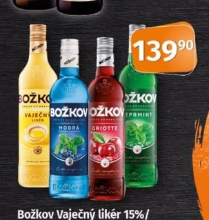 Božkov Vaječný likér 15% / Griotte 18% / Modrá 19% / Peprmint 19%