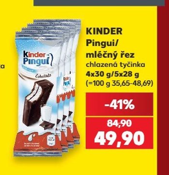 Kinder Pingui/mléčný řez chlazená tyčinka 4x30 g/5x28 g