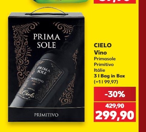 Cielo Víno Primasole Primitivo Itálie 3 l Bag in Box