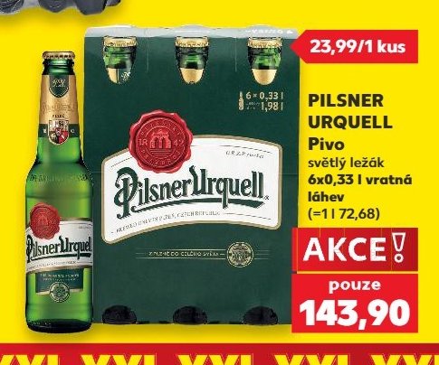 Pilsner Urquell Pivo světlý ležák 6x0,33 l vratná láhev