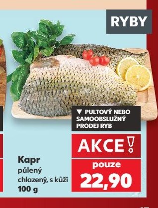 Kapr půlený chlazený, s kůží 100 g
