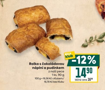 Rolka s čokoládovou náplní a pudinkem