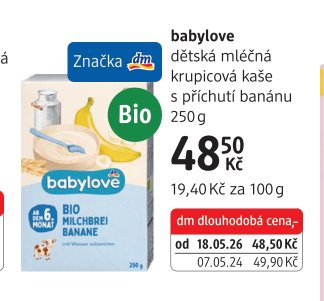 babylove dětská mléčná krupicová kaše s příchutí banánu