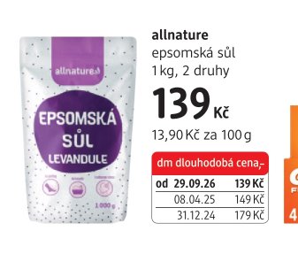 allnature epsomská sůl 1 kg, 2 druhy