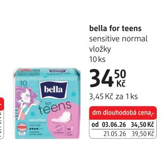 bella for teens sensitive normal vložky 10 ks
