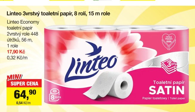 Linteo 3vrstvý toaletní papír, 8 rolí