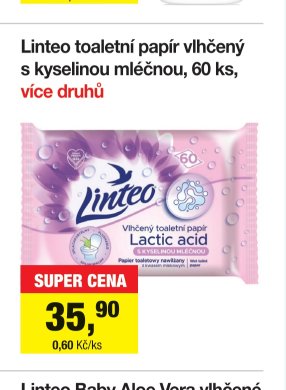 Linteo toaletní papír vlhčený s kyselinou mléčnou, 60 ks