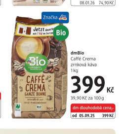 dmBio Caffé Crema zrnková káva 1kg