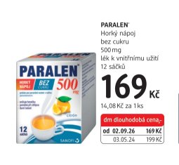 PARALEN Horký nápoj bez cukru 500mg, 12 sáčků