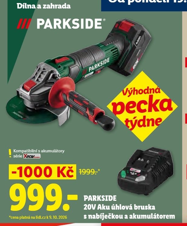 PARKSIDE 20V Aku úhlová bruska s nabíječkou a akumulátorem