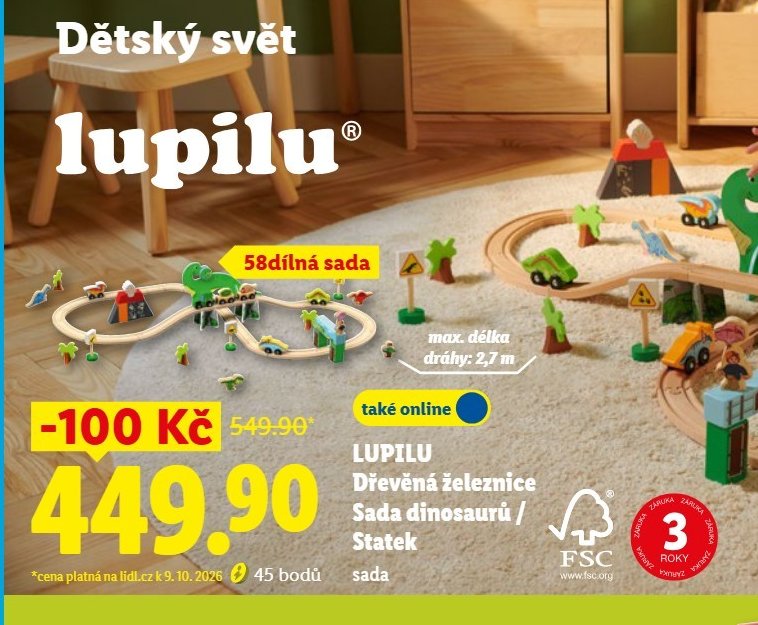 LUPILU Dřevěná železnice Sada dinosaurů / Statek