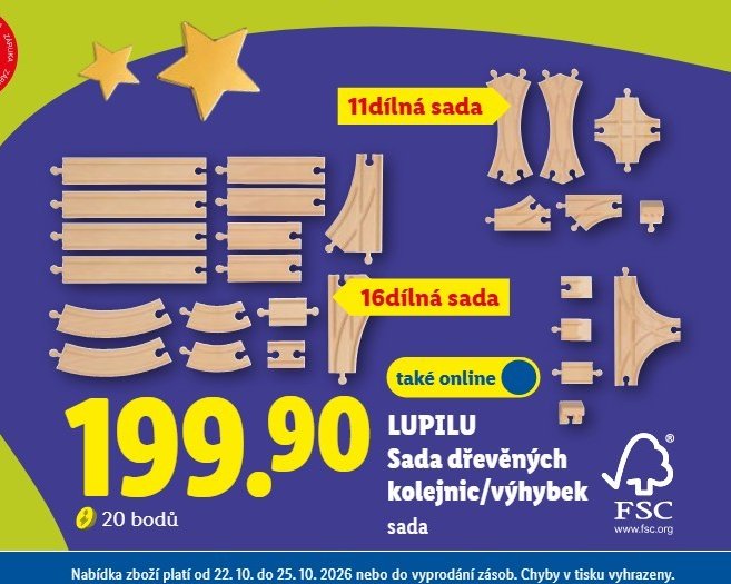 LUPILU Sada dřevěných kolejnic/výhybek