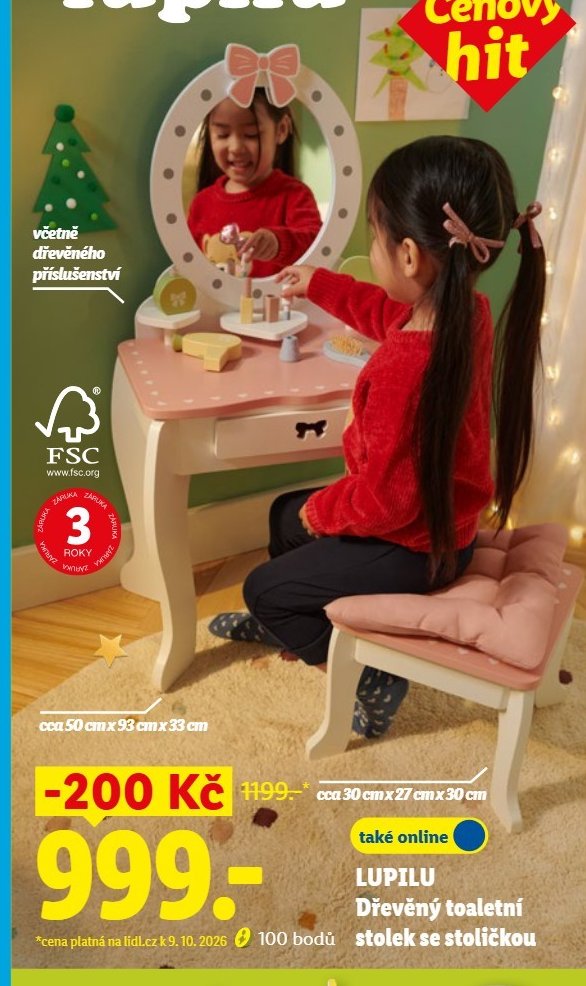 LUPILU Dřevěný toaletní stolek se stoličkou