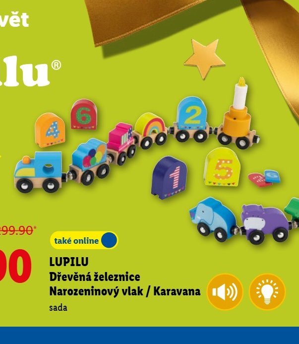 LUPILU Dřevěná železnice Narozeninový vlak / Karavana sada