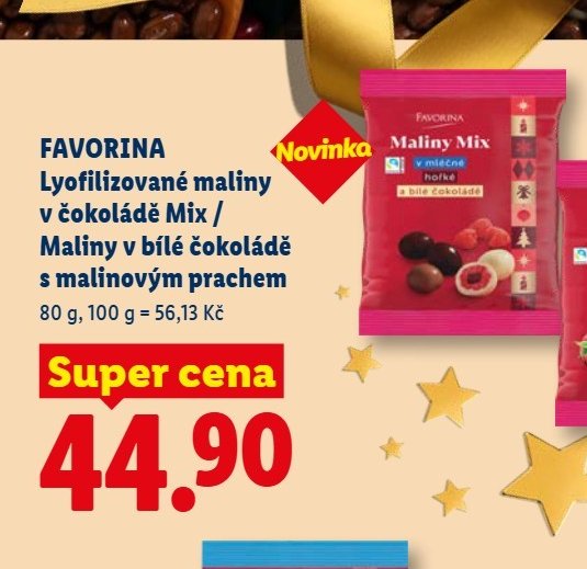 FAVORINA Lyofilizované maliny v čokoládě Mix / Maliny v bílé čokoládě s malinovým prachem