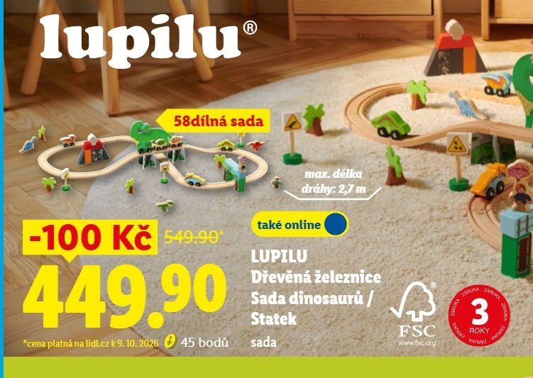 LUPILU Dřevěná železnice Sada dinosaurů / Statek