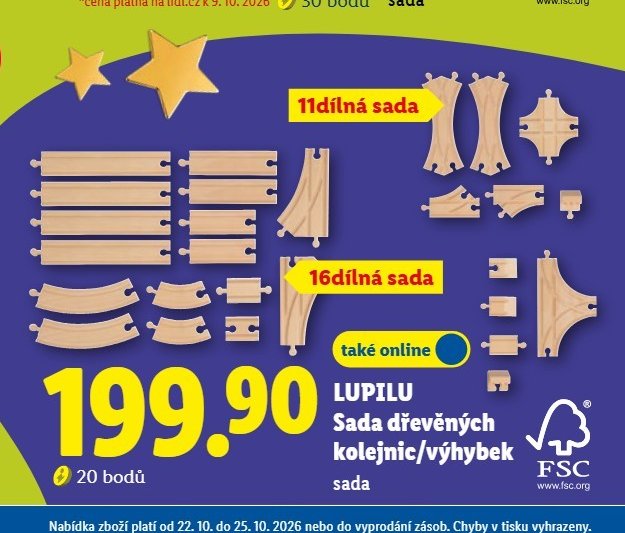 LUPILU Sada dřevěných kolejnic/výhybek