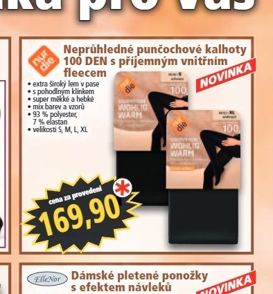 Neprůhledné punčochové kalhoty 100 DEN s příjemným vnitřním fleecem