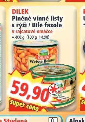 DILEK Plněné vinné listy s rýží / Bílé fazole v rajčatové omáčce