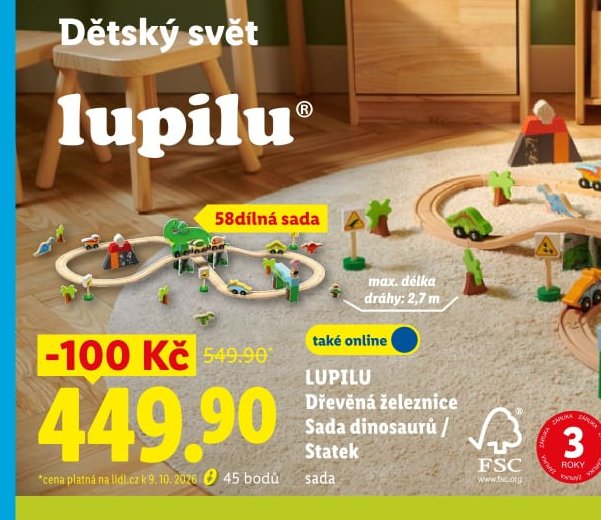 LUPILU Dřevěná železnice Sada dinosaurů / Statek