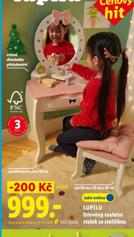 LUPILU Dřevěný toaletní stolek se stoličkou
