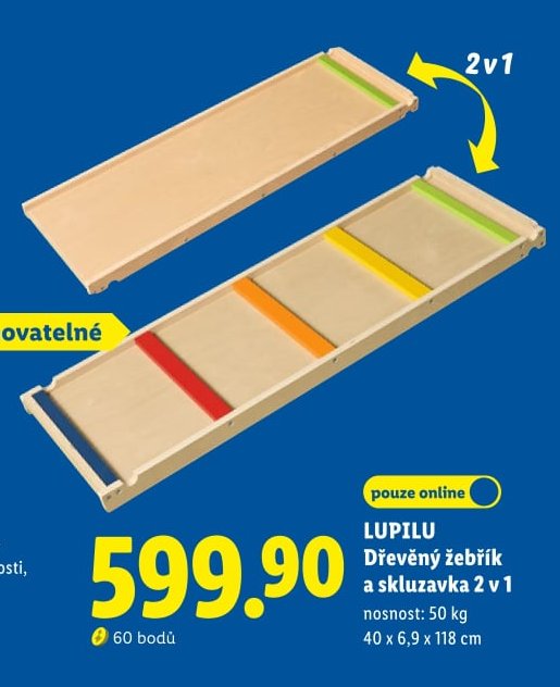 LUPILU Dřevěný žebřík a skluzavka 2 v 1