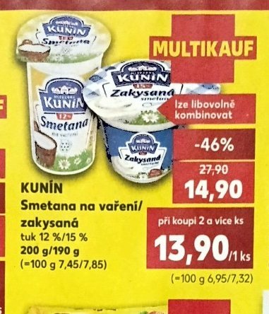 KUNÍN Smetana na vaření/zakysaná