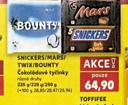 SNICKERS/MARS/TWIX/BOUNTY Čokoládové tyčinky