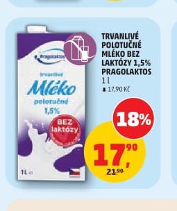 TRVANLIVÉ POLOTUČNÉ MLÉKO BEZ LAKTÓZY 1,5% PRAGOLAKTOS