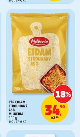 Sýr Eidam strouhaný 45% Milkeria